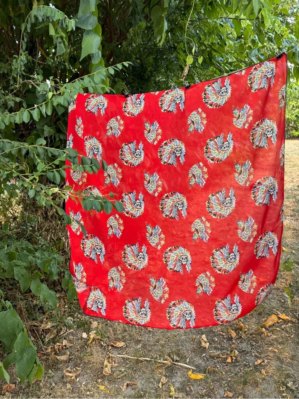Bold Skull & Feather Print Oversized Scarf – 40” x 40”
